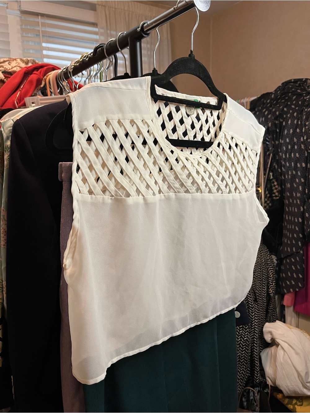 FARM Rio White Lattice Yoke Sleeveless Camisole